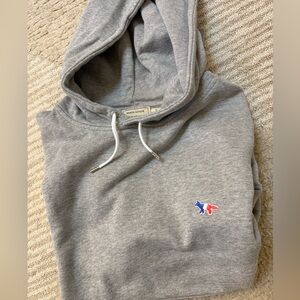 MAISON KITSUNE Gray Hoodie with Embroidered Logo